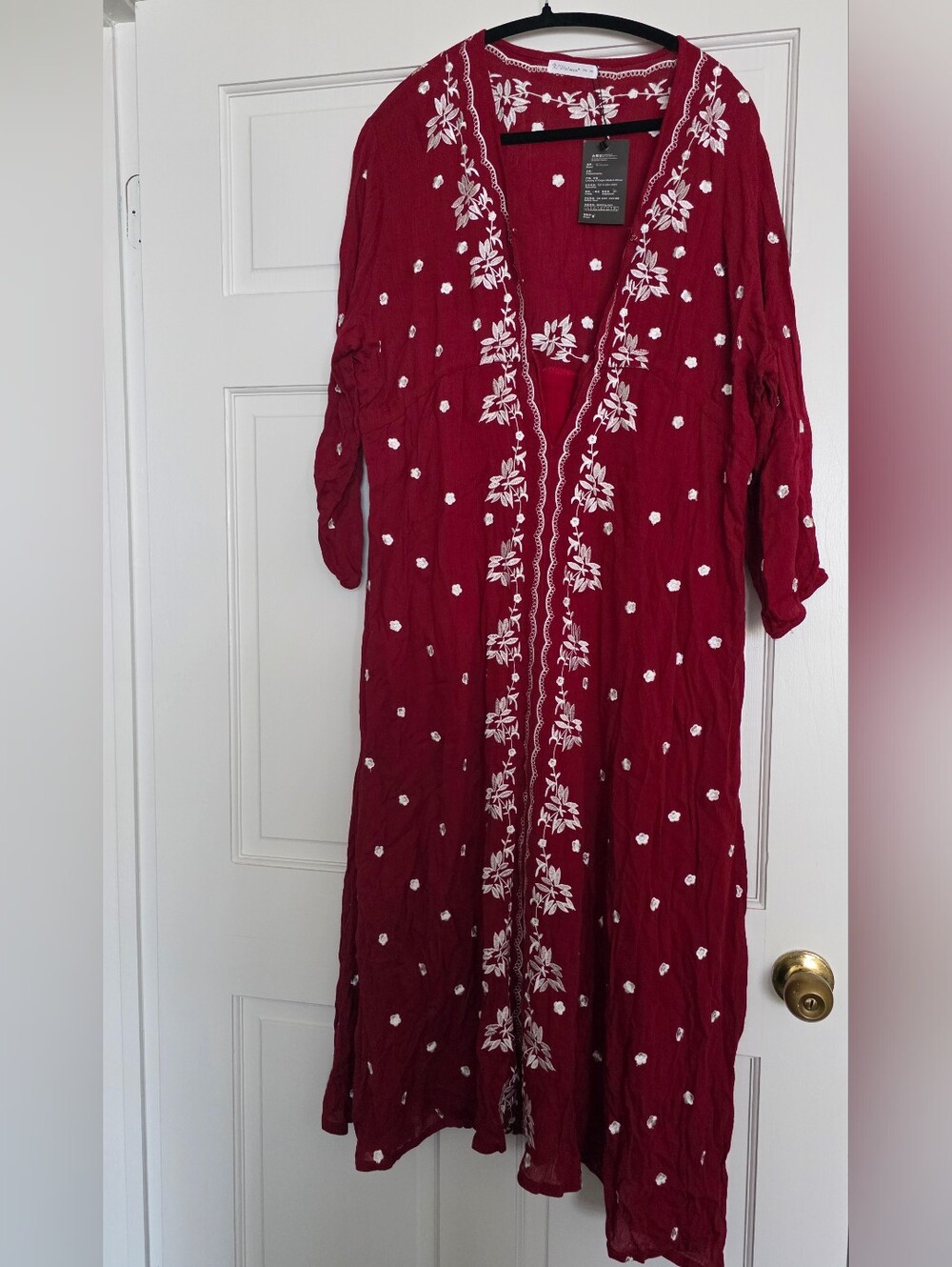 R.Vivimos Burgundy Maxi Dress with White Floral Embroidery
